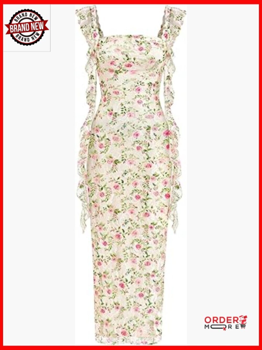 Sleeveless Floral Lace Cocktail Maxi Dress - Wedding Guest